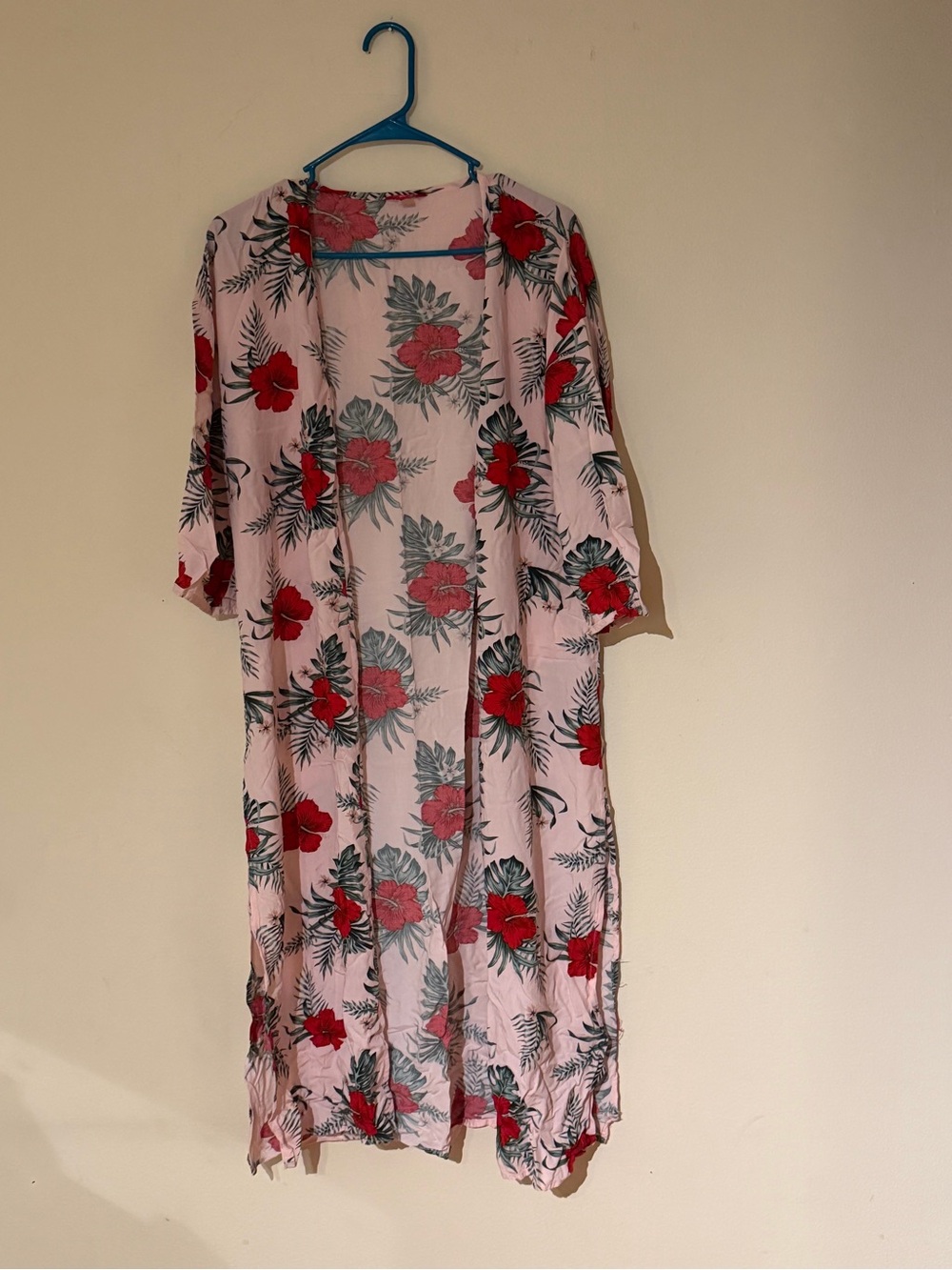 Guess Pink Floral Long Swim Coverup with Red Blooms